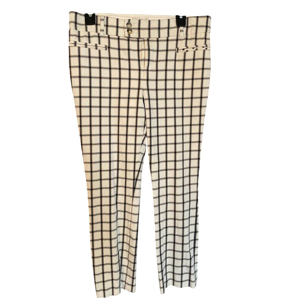 Anthropologie Essential Slim Ankle Pants Size 8 White Black Grid Pattern EUC